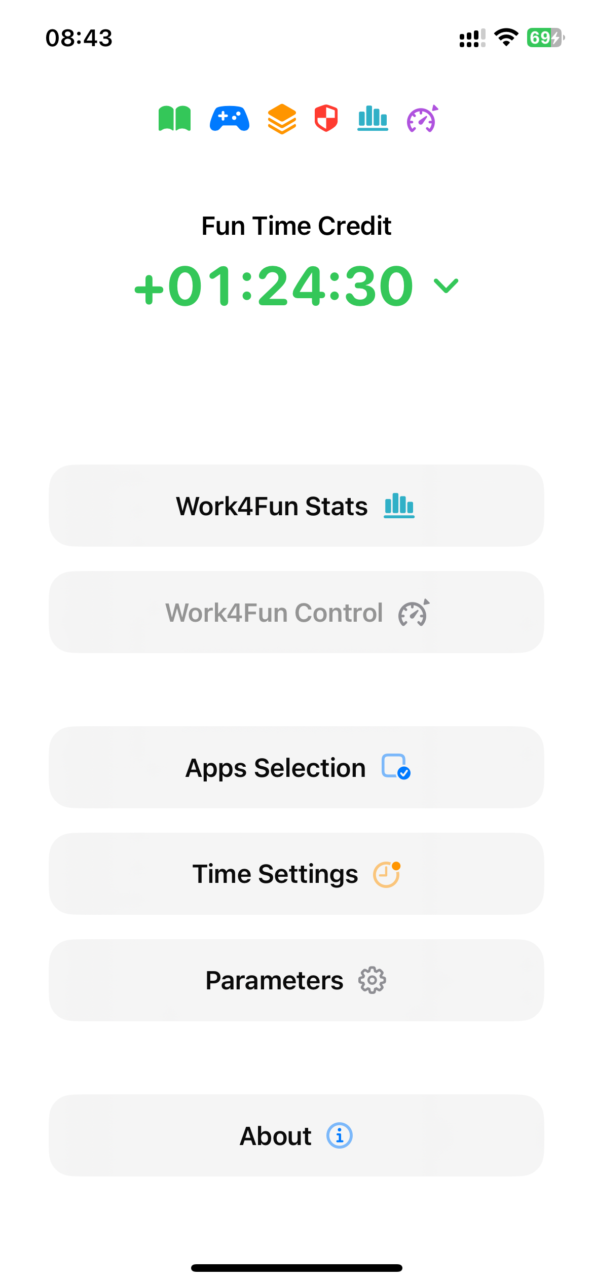 Work4Fun — main screen